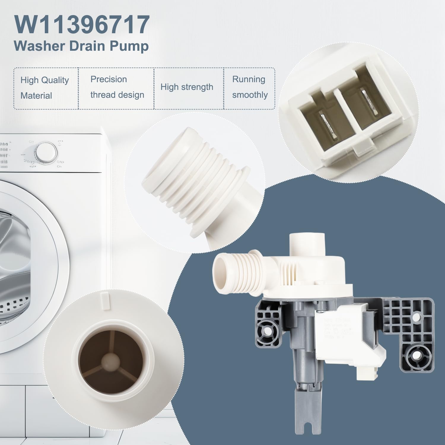 Washer Drain Pump W11396717 - Replacement For Whirlpool, Kenmore & Maytag Washing Machines - View #4