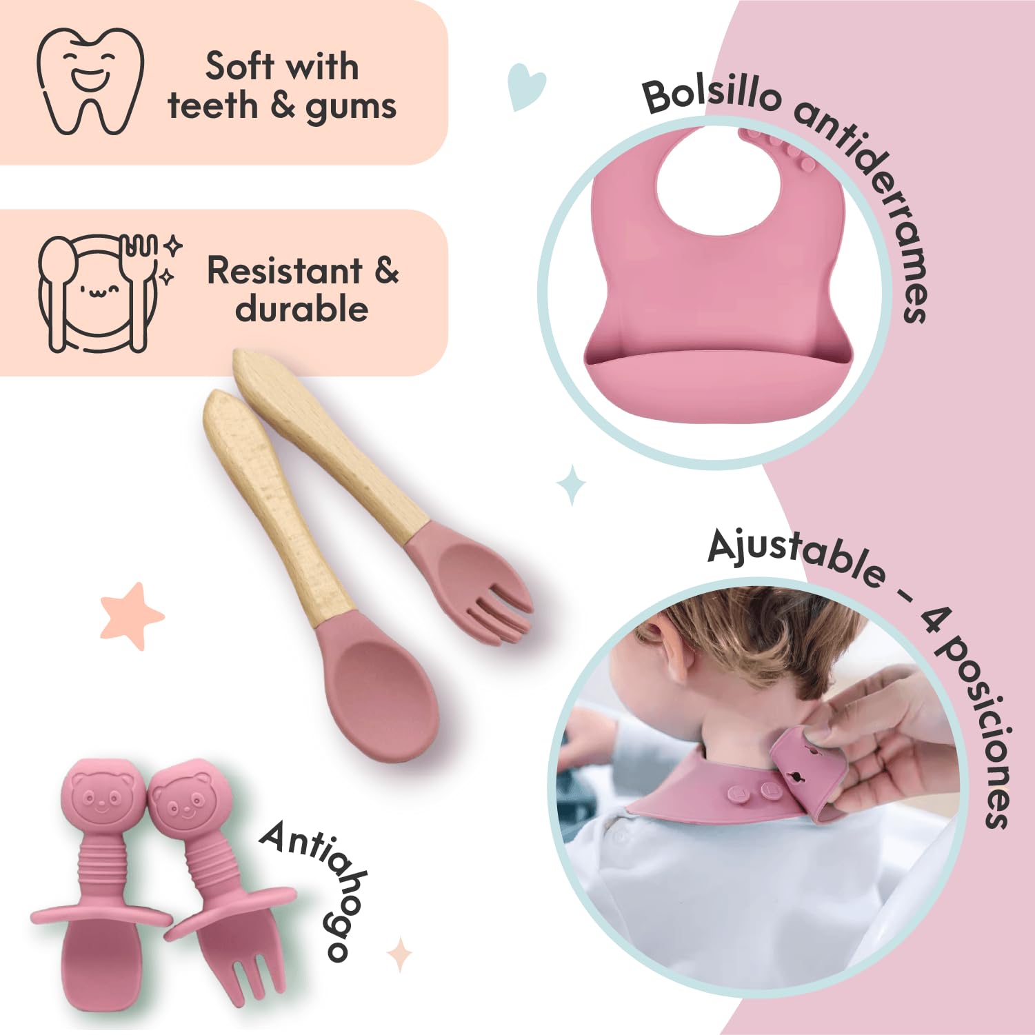 Vajilla Bebé Silicona – Set Completo BLW con Plato y Bol con Ventosa, Babero, Vaso Aprendizaje y 4 Cubiertos | Vajilla infantil a partir de 6 Meses | Regalo Bebé Libre de BPA – MAIXCHEL