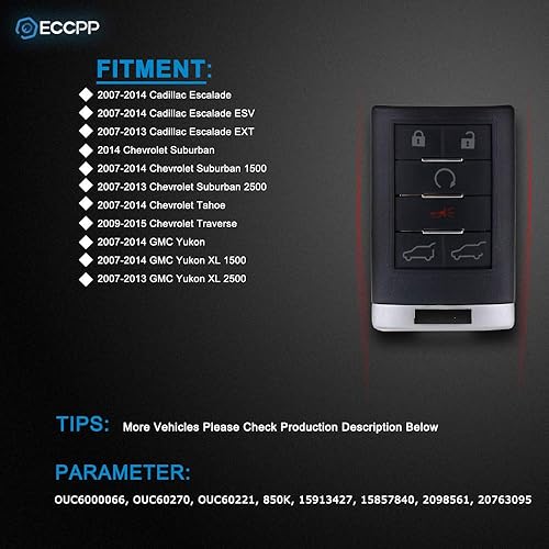 Miniatura 2 de ECCPP Repuesto para llavero remoto de entrada sin llave Chevy GMC Cadillac Series OUC6000066 (paquete de 2)