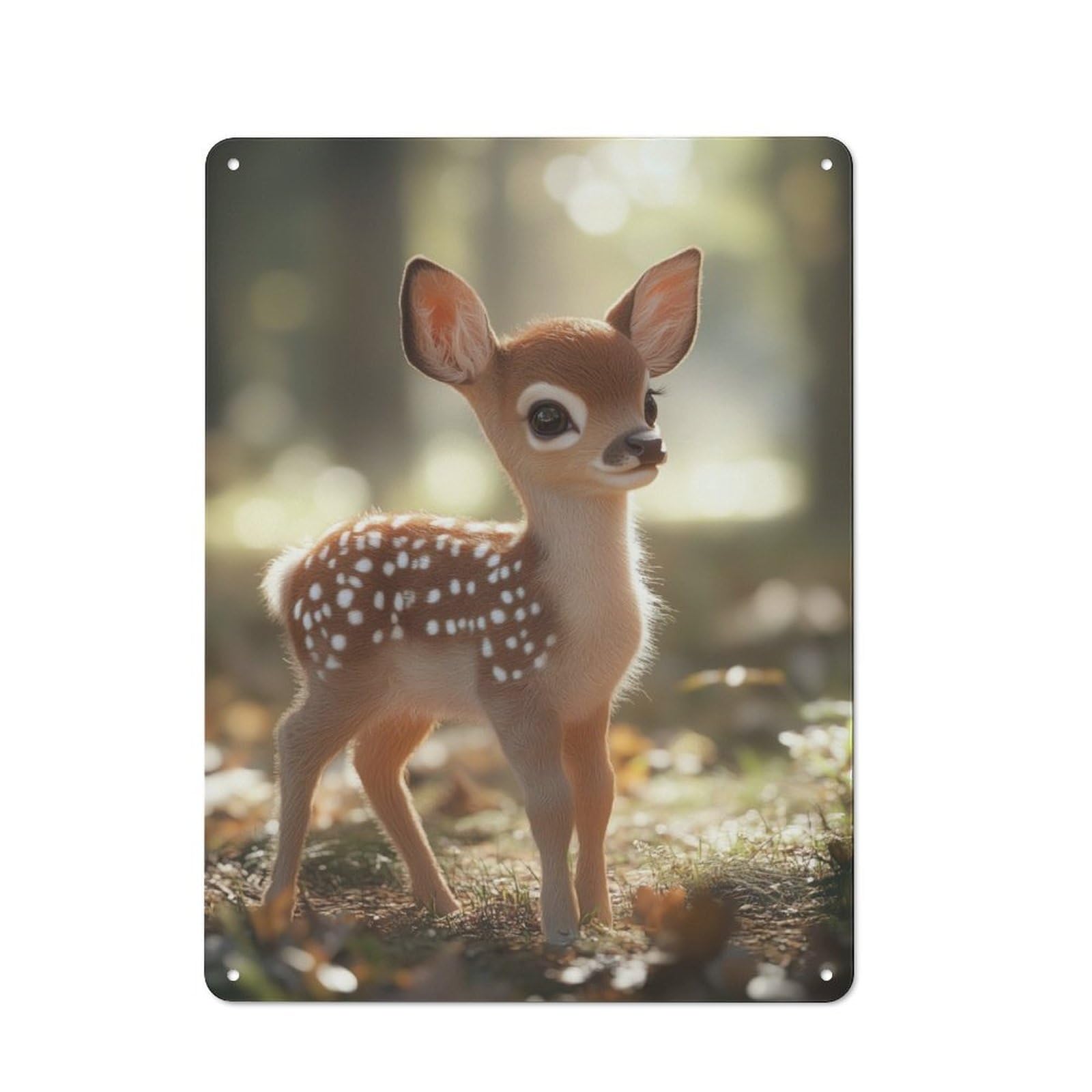 Junmoney Baby Deer Fawn In Forest Retro Metal Sign 40X30cm For Bar Or Restaurant, For Kitchen And Home Bar Decor, For Home Office And Studio Walls