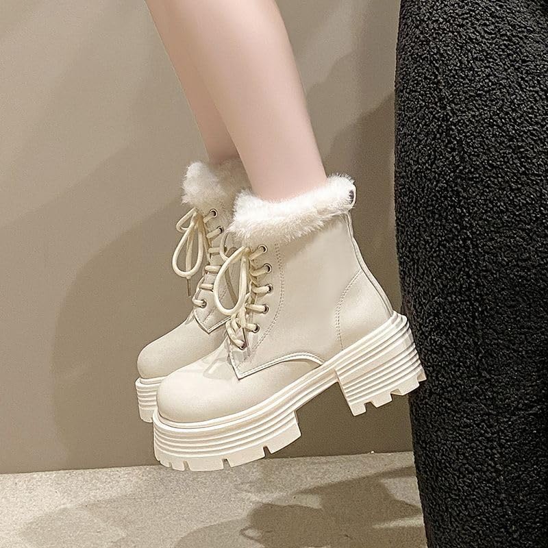 Women's high-heeled snow boots for winter 2026, thick-heeled platform British Martin boots, fleece-lined cotton warm non-slip boots