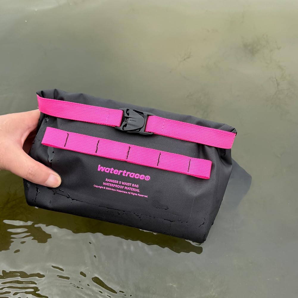 Watertrace 防水ウエストバッグ, 1.5L容量, ロールトップ式, ブラック/ピンク・ライトグレー/パープル, アウトドア