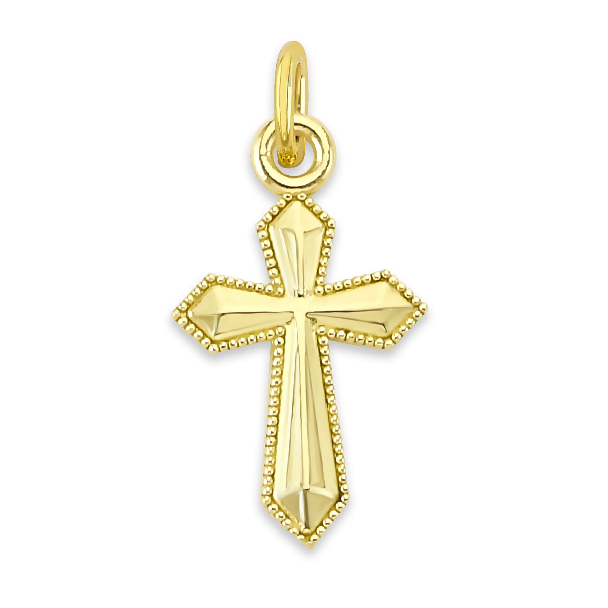 Golden Fire Solid 10k Gold Cross Microcharm, Mini Tiny Charm Religious Jewelry with Clasp