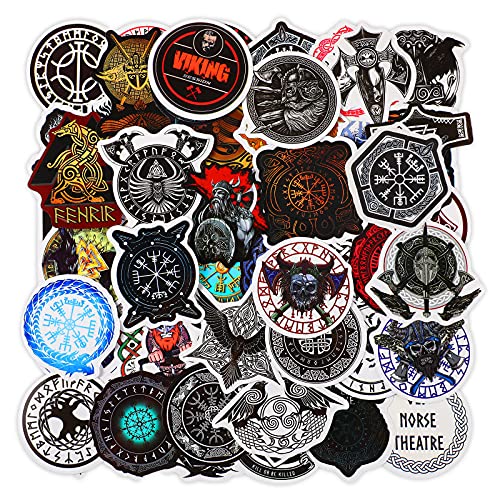 100 Pieces Viking Stickers Vinyl Aborigine Theme Decals Waterproof PVC Runic Compass Viking Totem Stickers for Car Hard Hat Water Bottle Laptop Luggage Cup Computer Phone (Viking)