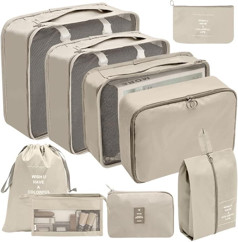 Aucenix Cubos de equipaje para maletas, esenciales de viaje para llevar en maleta, juego de bolsas organizadoras de equipaje, bolsas de viaje,