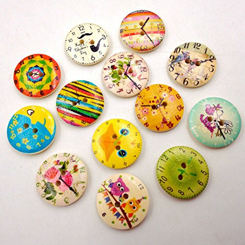 Akoak 50 Pieces 2-Hole 20Mm Mixed Colorized Wooden Clock Style Buttons For Sewing Scrapbooking And Diy Craft #TOP1