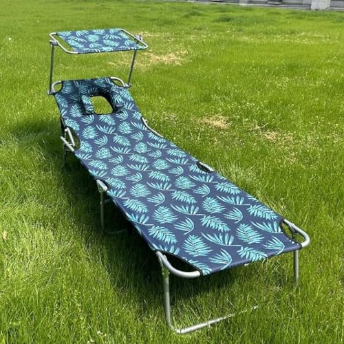 Cama plegable portátil para adultos con correa para el cuello, marco de hierro, cama plegable de lona con sombrilla, catres para acampar con asas, carga de 160 kg para invitados, viajes, vacaciones