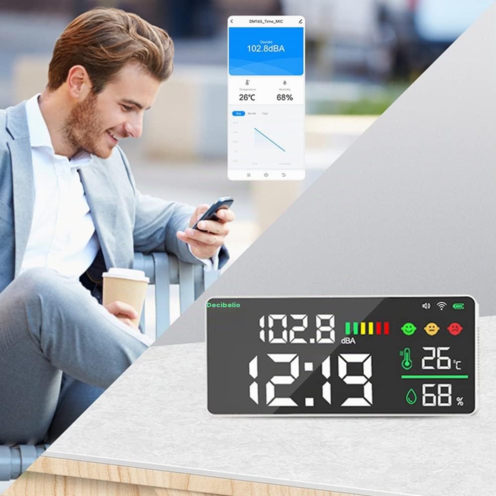 TUYA Wifi Medidor de Sonido de Decibelios Digital Montado en la Pared Probador de Ruido Inteligente Monitor de Temperatura y Humedad LED Pantalla Grande