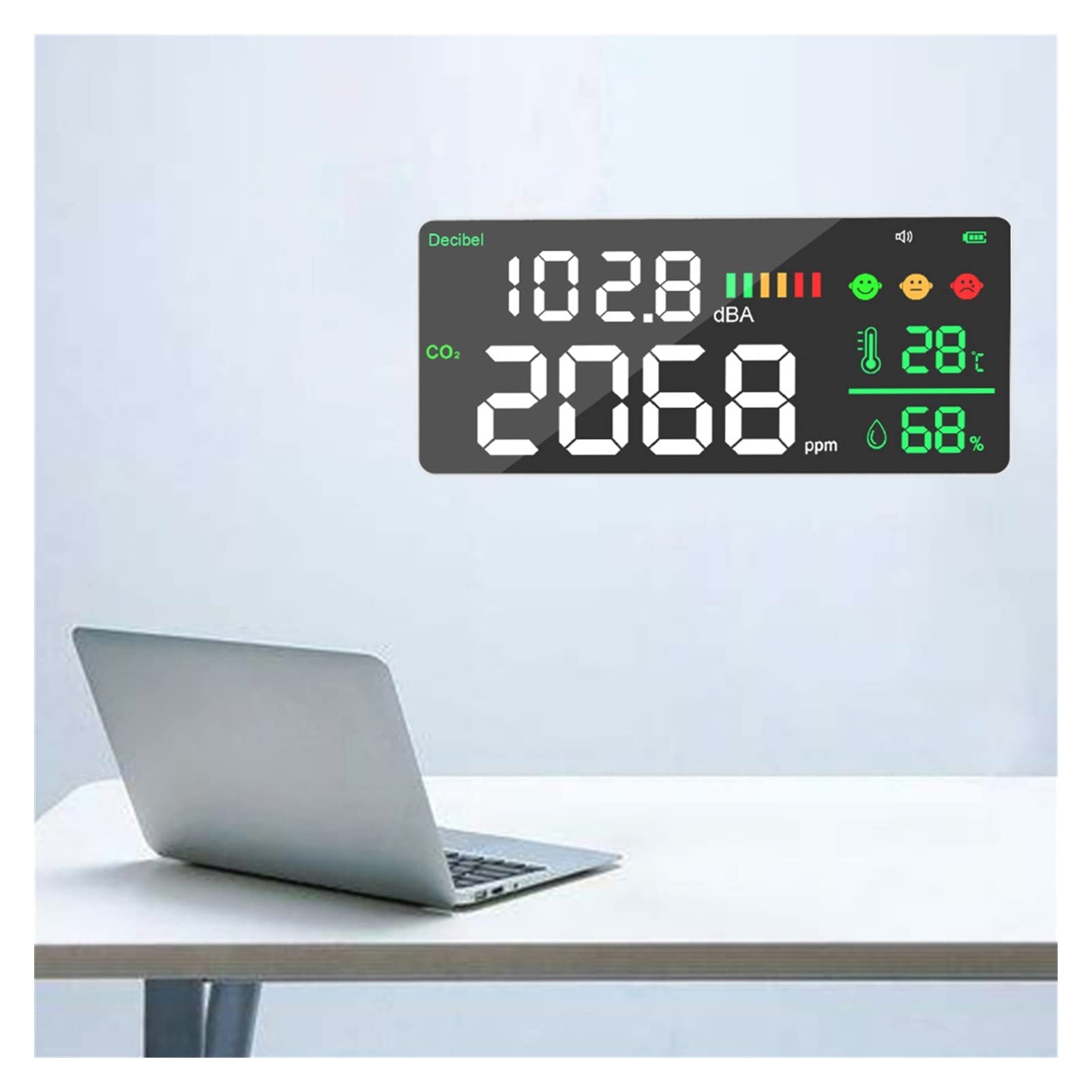 Detektor jakości powietrza, Naścienny Cyfrowy Decibel Meter dwutlenek węgla Miernik temperatury i wilgotności Miernik do wykrywania dwutlenku węgla CO2 dla domu, biura, szkoły