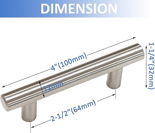 Miniatura 3 de Knobonly Paquete de 10 manijas de gabinete de cocina con agujero central de 2-12 pulgadas, níquel cepillado, tiradores de cajones de acero