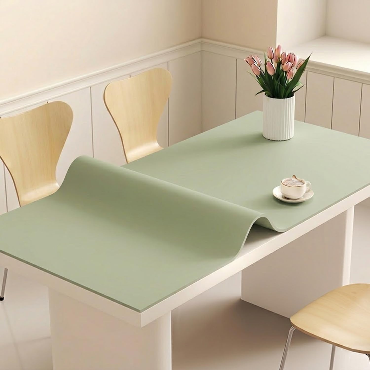Thick Silicone Table Protector Waterproof Wipe Clean Desk Mat Heat Resistant Kitchen Worktop Cover Non Slip Pad For Dining Crafts Customisable Size(Green,60x120cm)