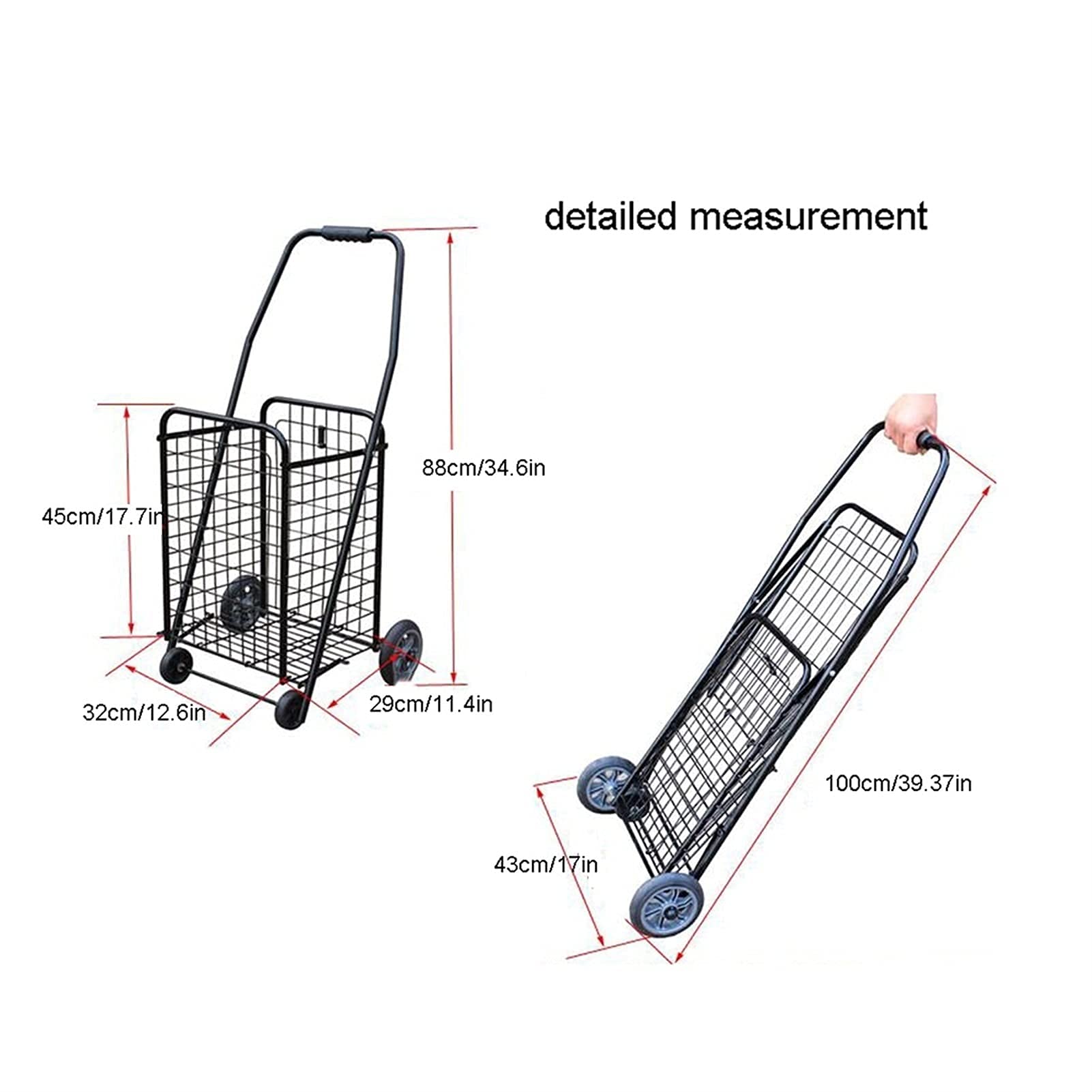 Carrito utilitario Plegable Ruedas giratorias Estructura de Aluminio Ideal la Compra comestibles (Rojo).