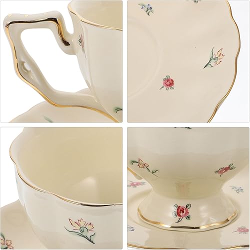 Miniatura 8 de SHERCHPRY Taza de café de estilo europeo y platillo, taza de café de cerámica, juego de taza de café retro, taza de té de porcelana para el hogar,