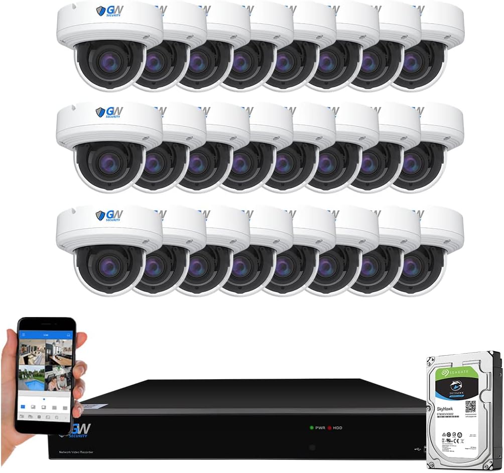 GW Security 32 Channel UltraHD 4K (3840x2160) Motorized Zoom NVR Security Camera System - 24 x 8MP 2.8-12mm 4X Optical Zoom Face Recognition/Human/Car AI Detection Waterproof Microphone IP PoE Cameras