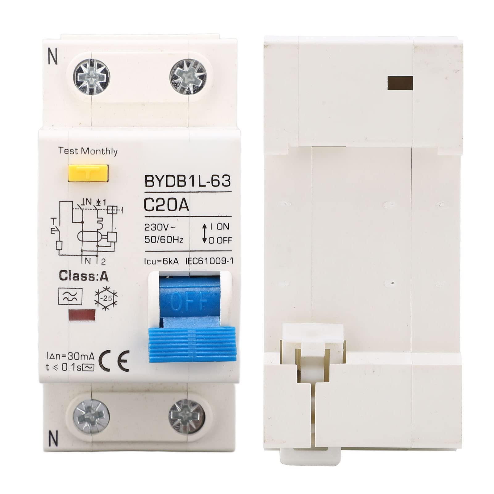 Circuit Breaker, 20A AC Leakage Protector Switch, 1-Pole DIN Rail Mount, Type A Miniature - Image 4