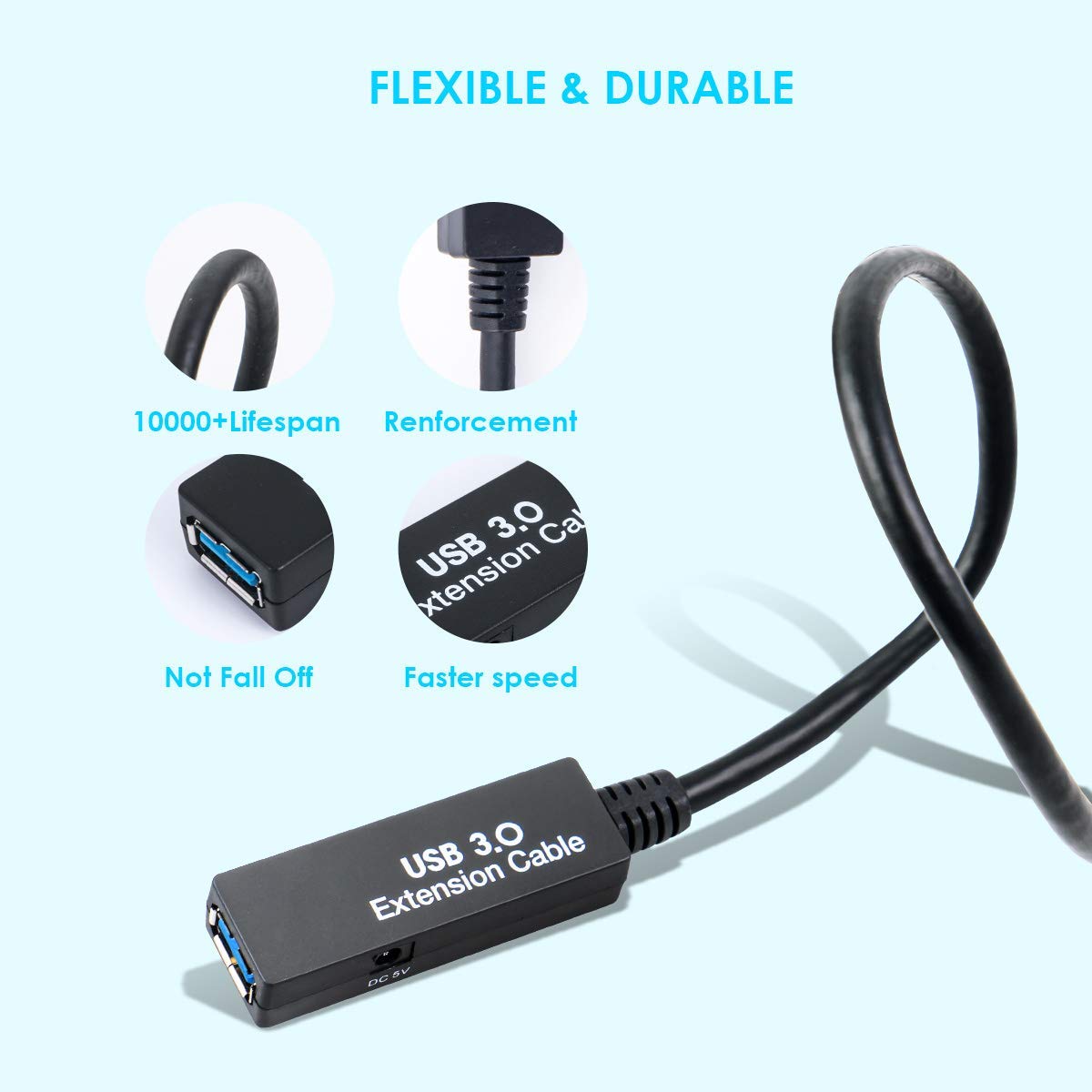 Cavo di prolunga attivo USB 3.0 da 25 m, da maschio A a femmina A, con amplificatore di segnale dati ad alta velocità, compatibile con Quest 3.VR, Rift.360 Kinect. Xbox, Webcam.PS4 HD Camera o altro