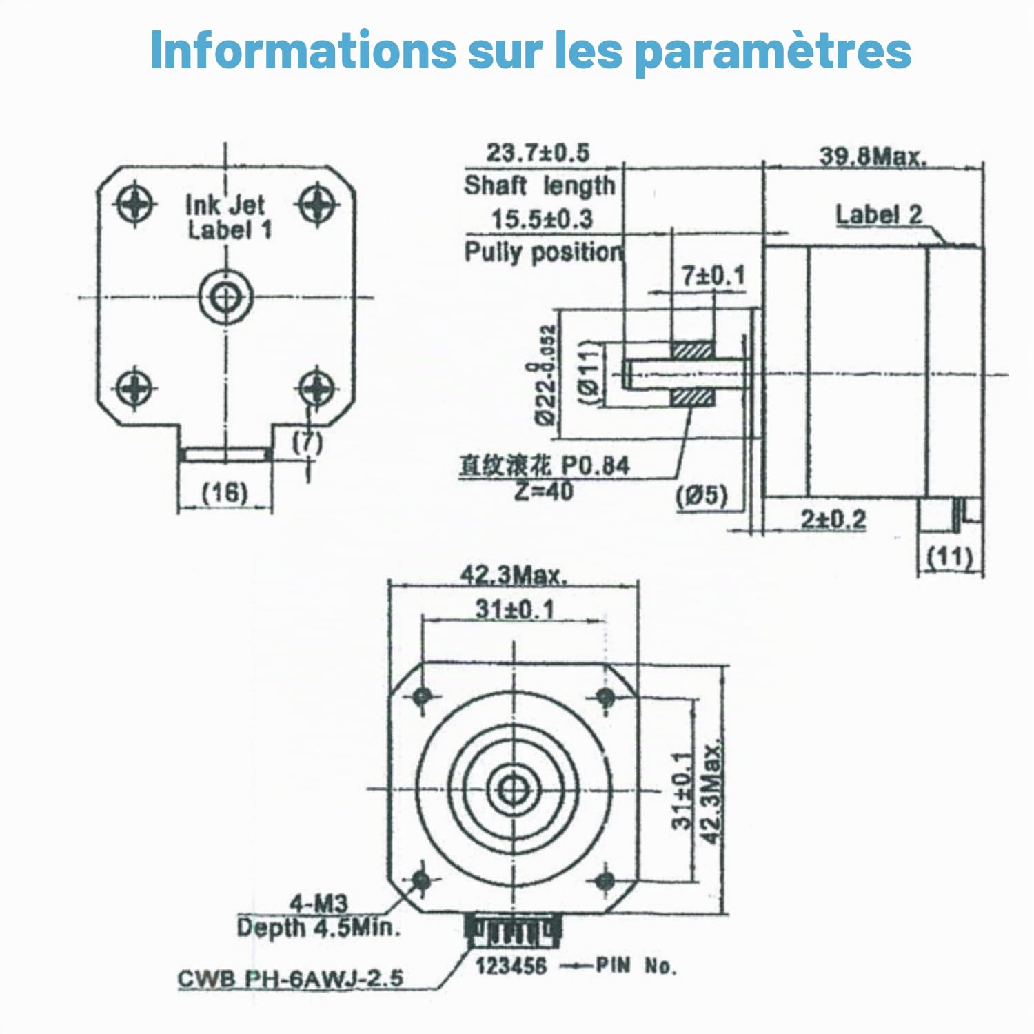 Creality Moteur pas à pas officiel 42-40 avec engrenage extrudeur, 2 phases 1 A 1,8 degrés 0,4 N.M pour imprimante 3D extrudeuse, compatible avec l'axe E d'Ender 3/Ender 3 V2/Ender 3 Pro/Ender 5/CR-10
