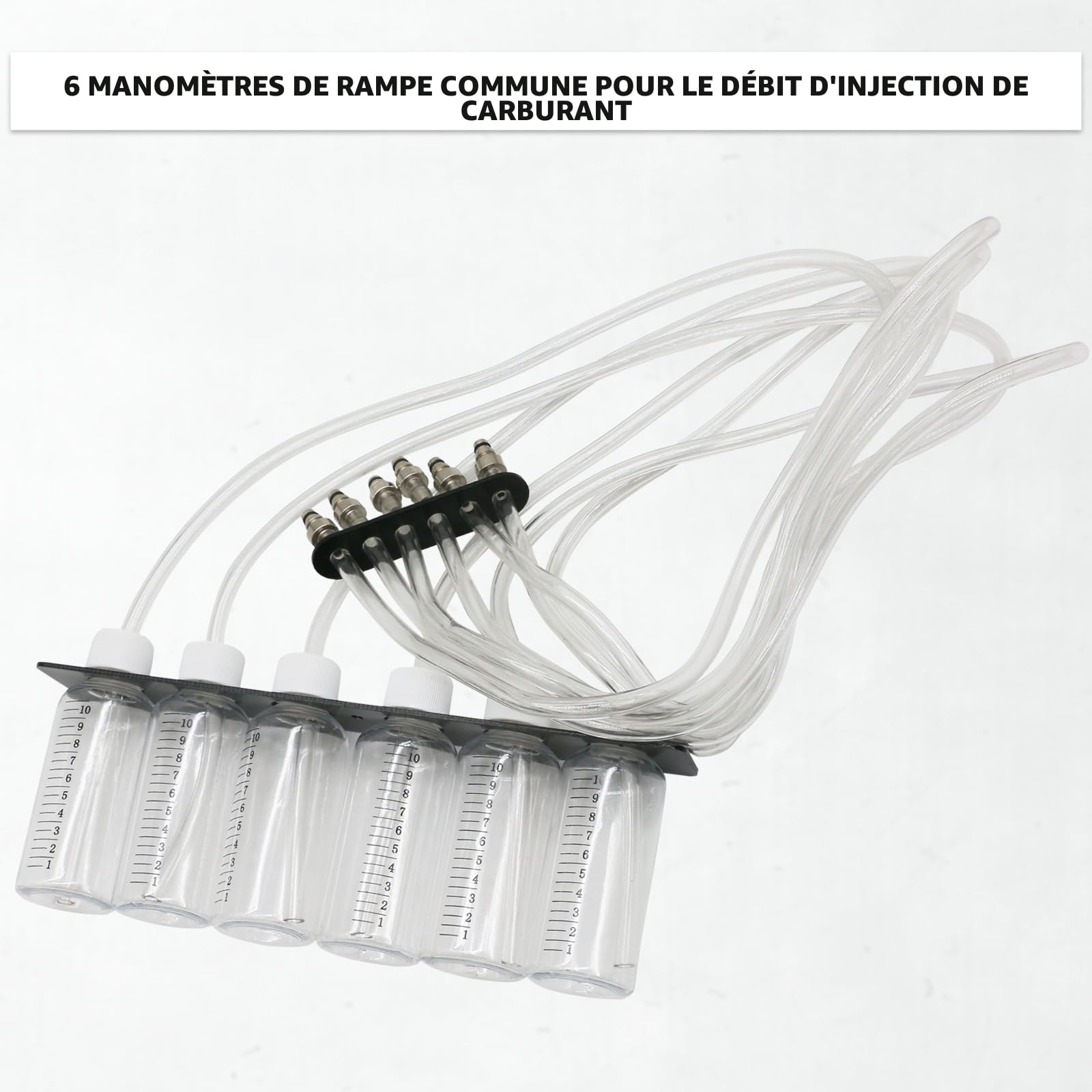 Testeur Injecteur Diesel Common Rail Testeur,débitmètre d'injecteur Diesel 6 Cylindres Diesel Kit Test Rail d'injection testeur de Fuite avec 24 Adaptateurs