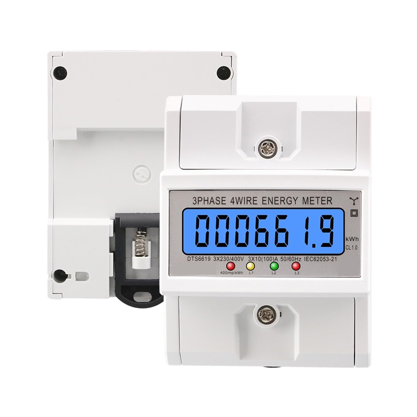 DTS6619 Misuratore Kwh Trifase 100A Display Digitale LCD Con Contatori Di Energia Elettrica Retroilluminata Monitor Contatore Elettrico Smart Rail(Transparent)