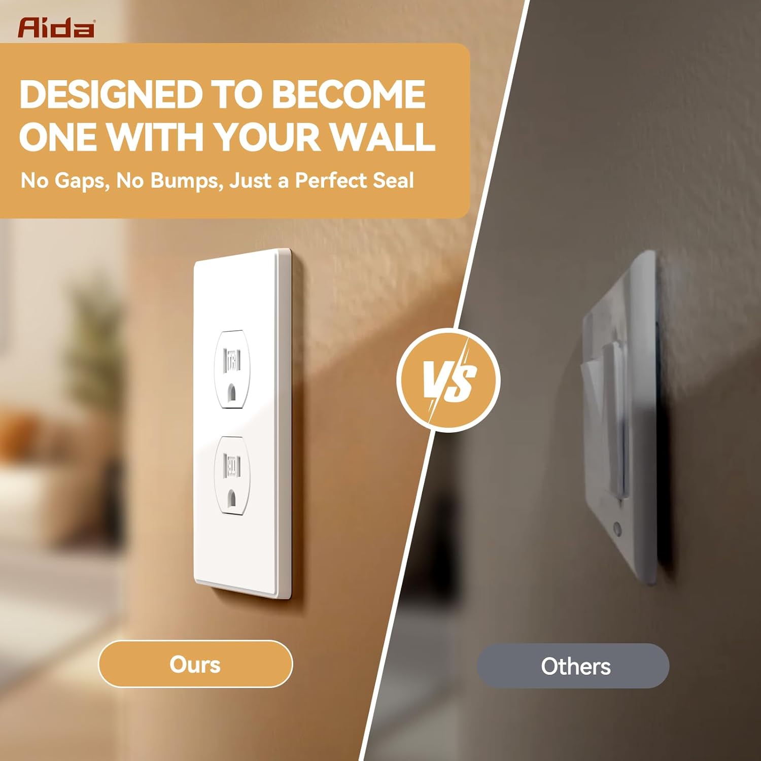 AIDA 1-Gang Midsize Screwless Duplex Outlet Covers, Matte White, 4-Pack Unbreakable Polycarbonate Replacement Wall Plates for Light Switch Cover Plate, UL Listed, 4.88"H x 3.13"L