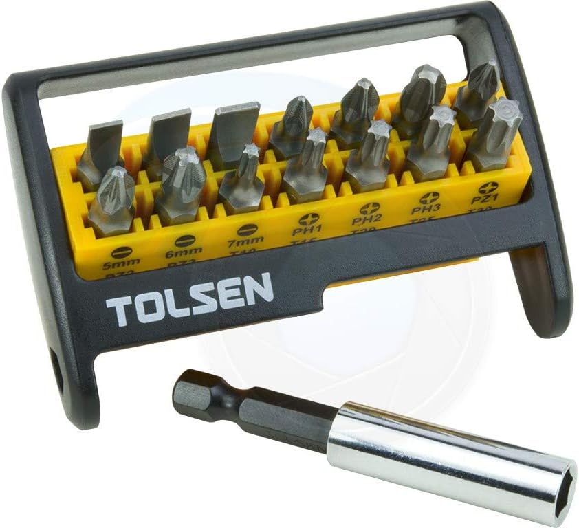 TOLSEN 15pcs Magnetic Bit Holder Set for Cordless Screwdriver Screw Gun Drill