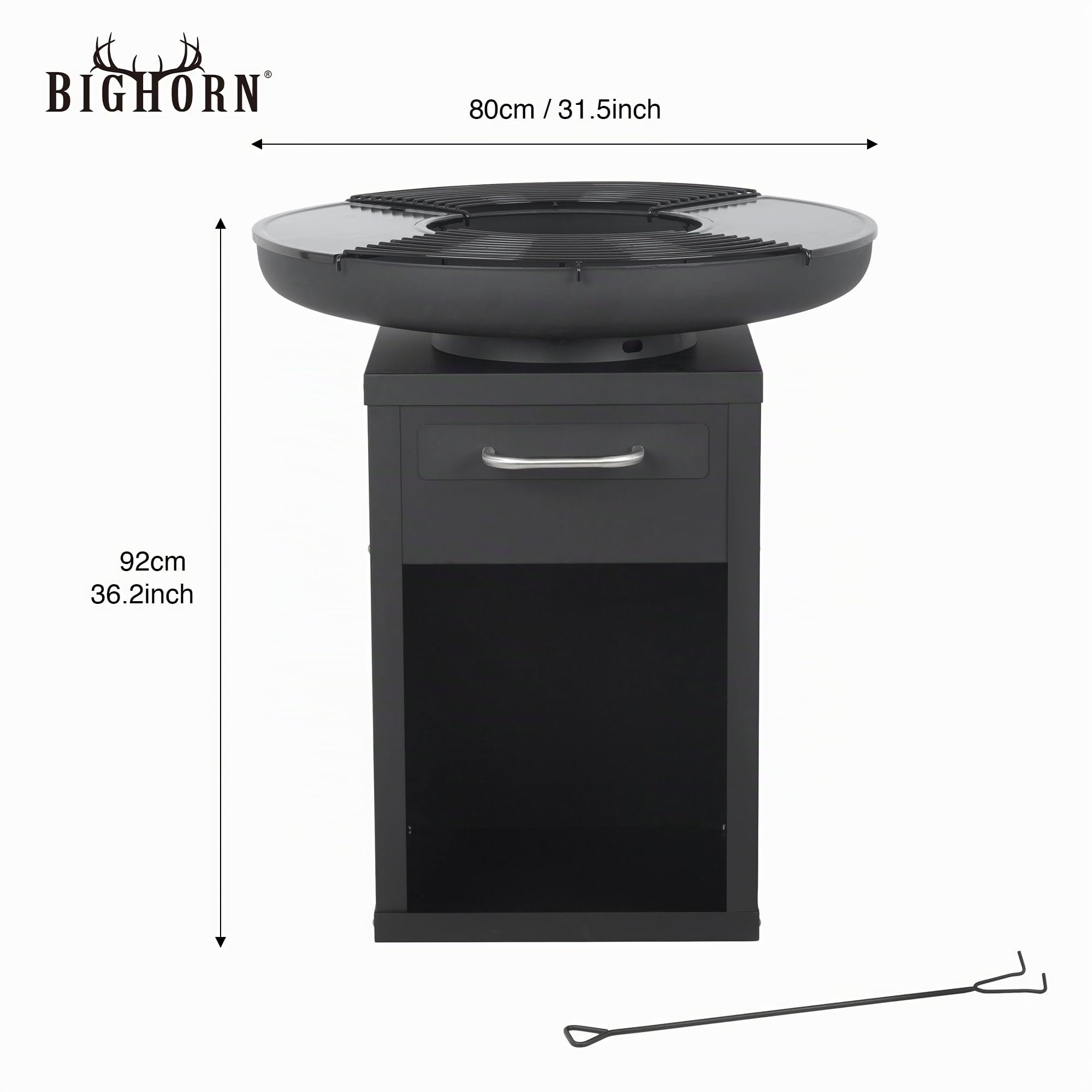 Bali Outdoors Grand Brasero Plancha Ø 80 x 92 cm in ferro, set di cottura esterno con piastre e griglie rimovibili, camino riscaldante da giardino e terrazza