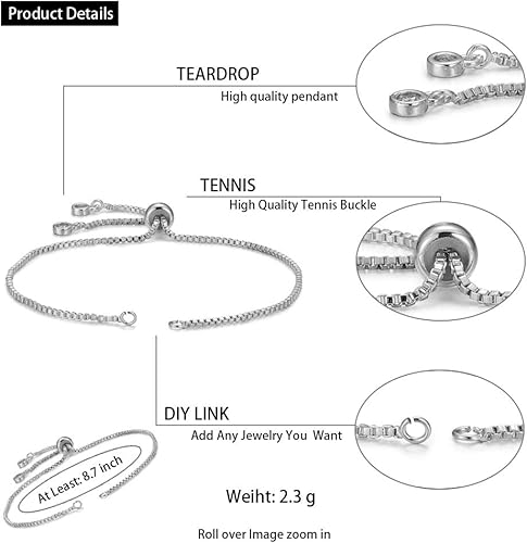 Miniatura 2 de DanLingJewelry 10 cadenas extensoras deslizantes ajustables con diamantes de imitación, extremos para hacer joyas, bricolaje de 8 pulgadas (8.661