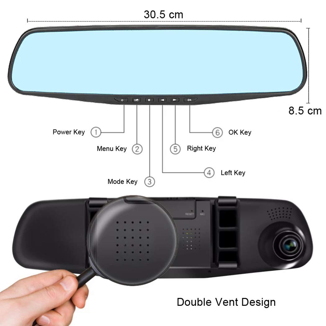 Telecamera Auto DVR Specchietto Retrovisore – Doppia Lente, WiFi, HD, Visione Notturna E G-Sensor, Doppia Registrazione, Con Profumatore Integrato, Navigazione - 2