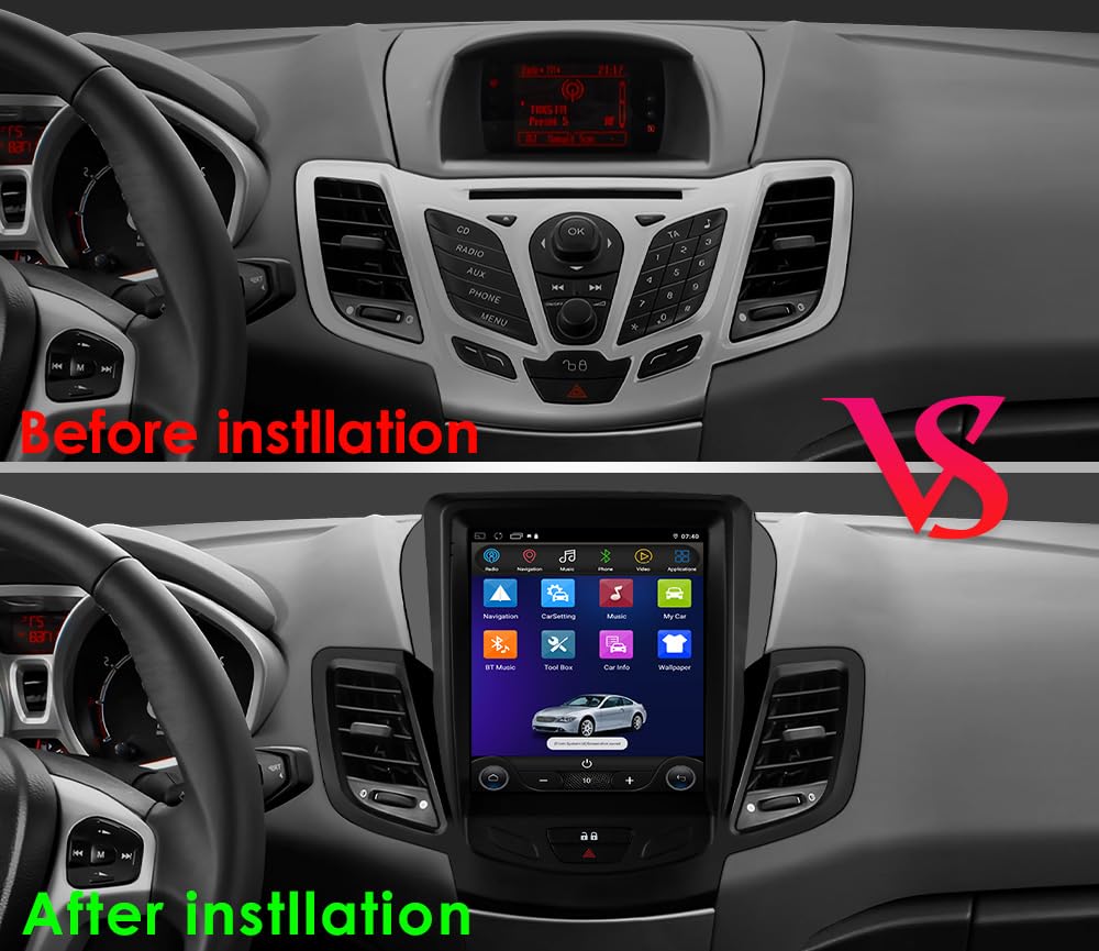 Ossuret Autoradio pour Ford Fiesta (2009-2017), 9.7 Pouces Android 13 écran Tactile 2+32 Go Navigation GPS avec Carplay Android Auto WiFi Bluetooth USB