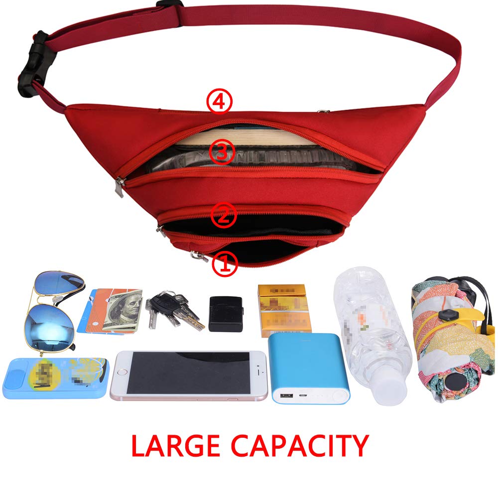 Marsupio con 4 Tasche Marsupio Bum Bag Cintura Regolabile Singola Spalla per Escursionismo Casuale Bicicletta Escursione Campeggio