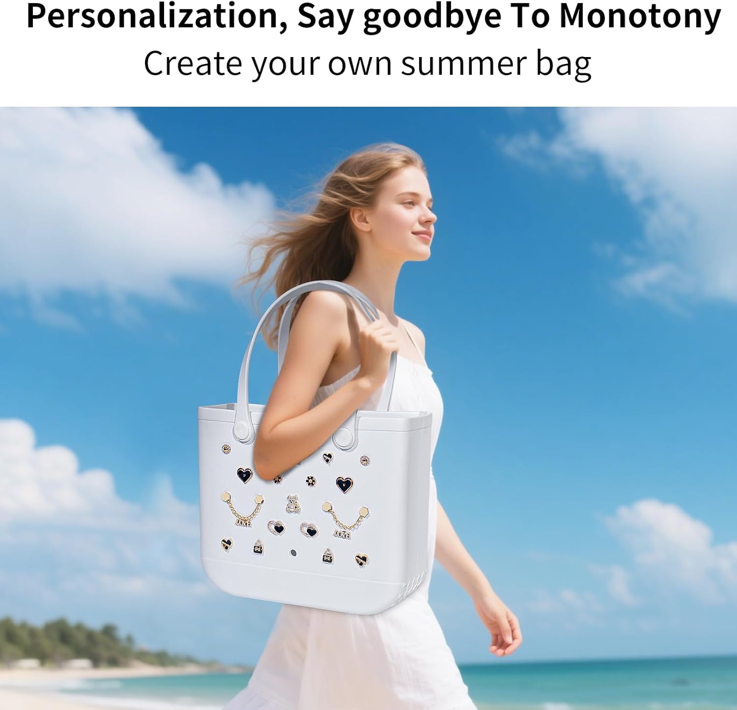 Charms for Bogg Bag, Butterfly Flowers Bear for Bogg Bag Accessories Charms, Black Heart Charm & Bling Chain Compatible with Simply Southern Beach Bags Tote, Insert for Rubber Beach Tote Handbag Birthday (20 Pcs) - Image 3