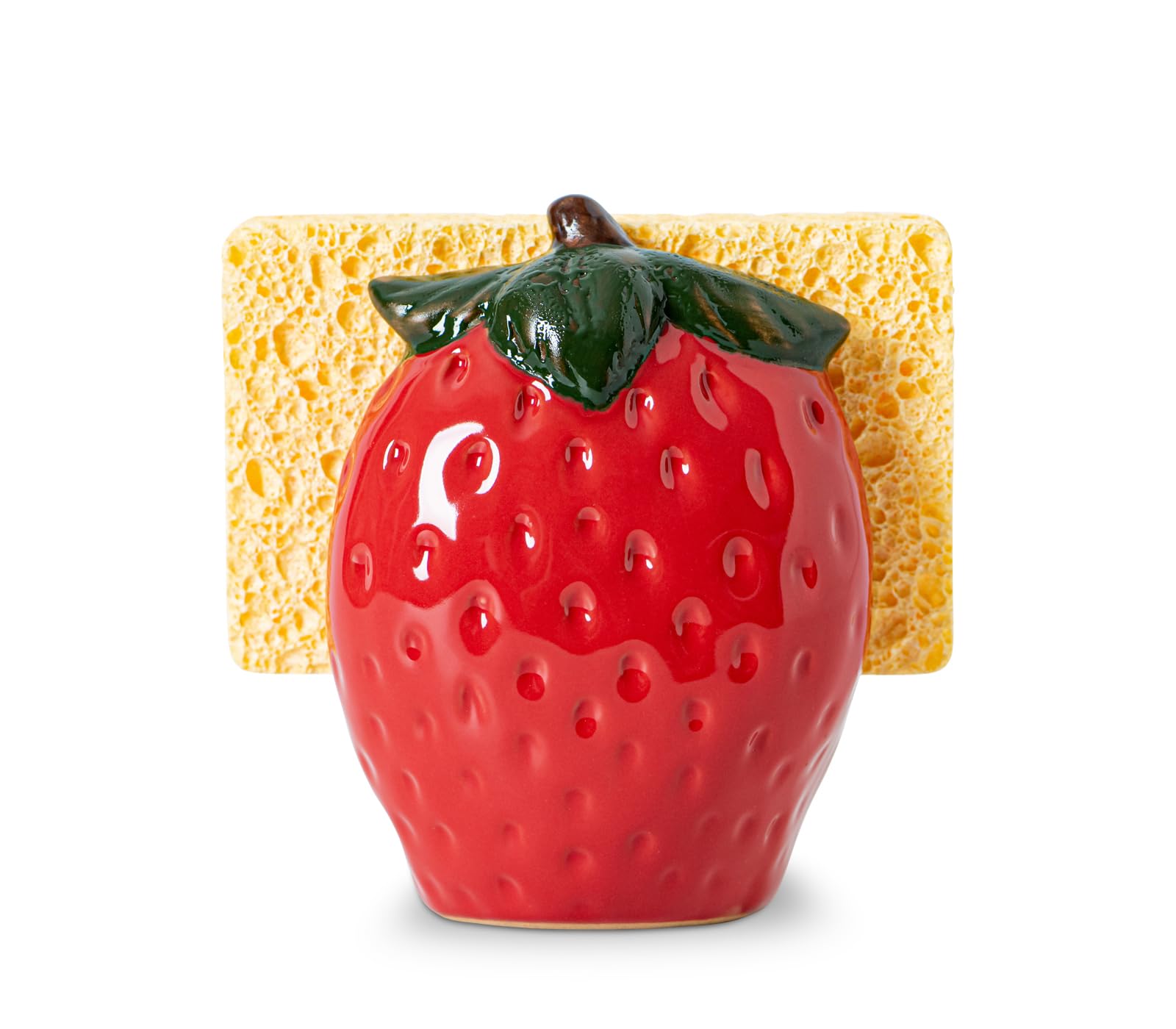 Strawberry Sponge Holder for Kitchen Sink – Ceramic Cute Sponge Caddy, Red Decorative Sink Organizer for Countertop, Dishwasher Safe(No Dish Sponge)