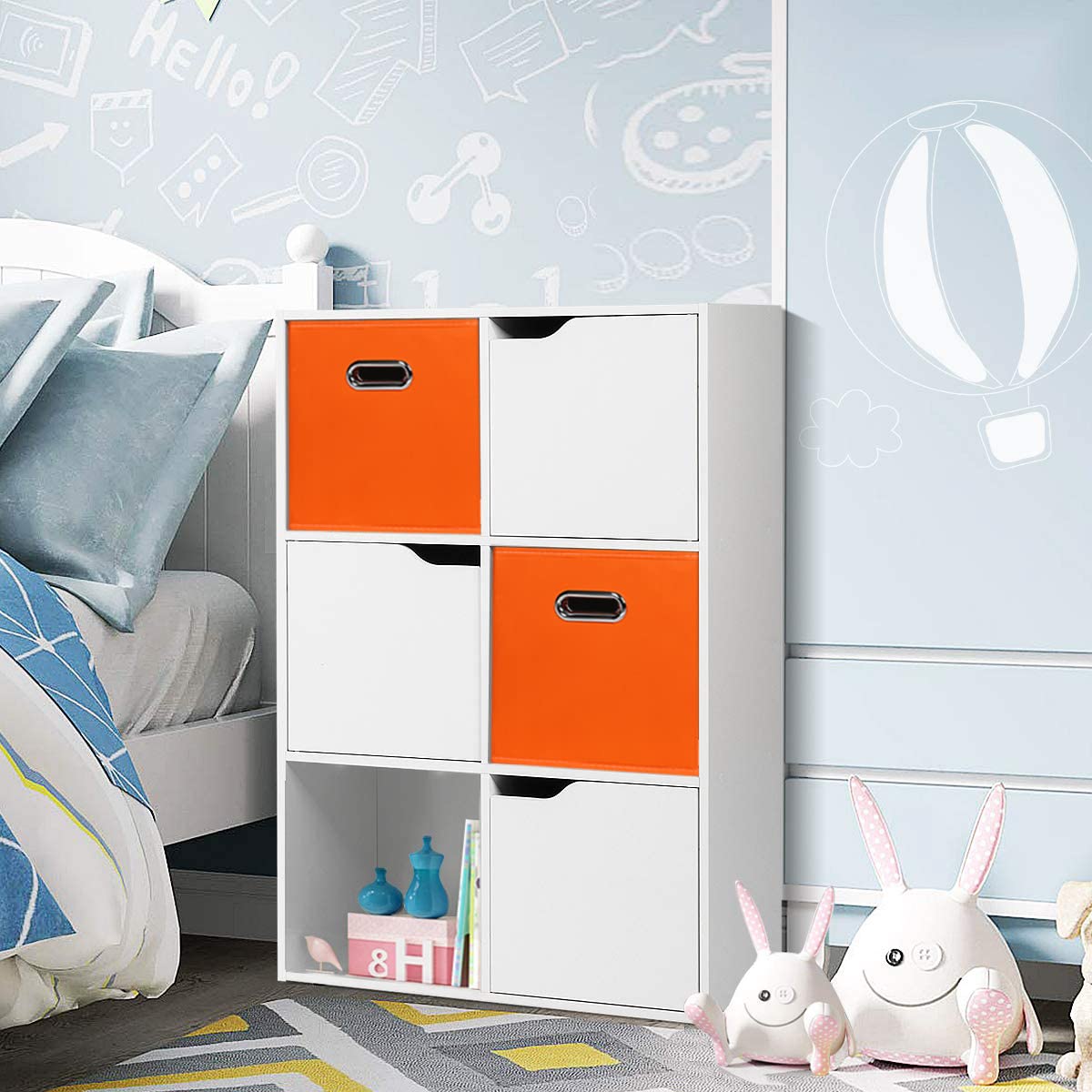STOREONE Stoff-Aufbewahrungskörbe, Würfelkörbe, Behälter (28,9 x 28,9 x 28,9 cm) mit zwei Griffen für Regal, Schrank, Kinderzimmer, Schlafzimmer, Organizer, faltbar, 6 Stück, Orange