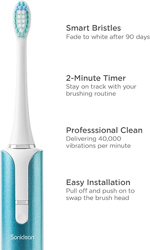 Miniatura 4 de Soniclean Lux Sonic - Cepillo de dientes para adultos, 6 cabezales de cepillo de dientes, recargable, automático, recambios, aguamarina