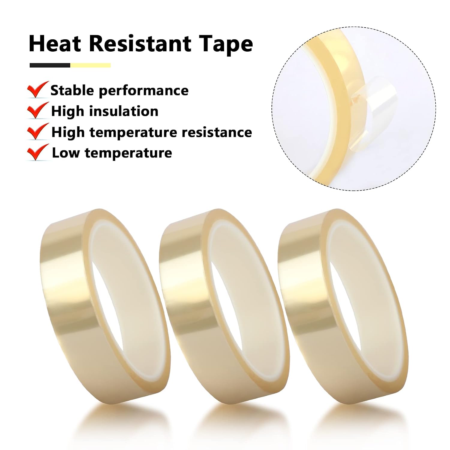 Viaky 3 Rolls High Temperature Tapes, 20mm*108ft Heat Resistant Tape No Residue Heat Transfer Adhesive Tape for Sublimation, Electronics, Soldering, 3D Printing, Heat Press(Clear)