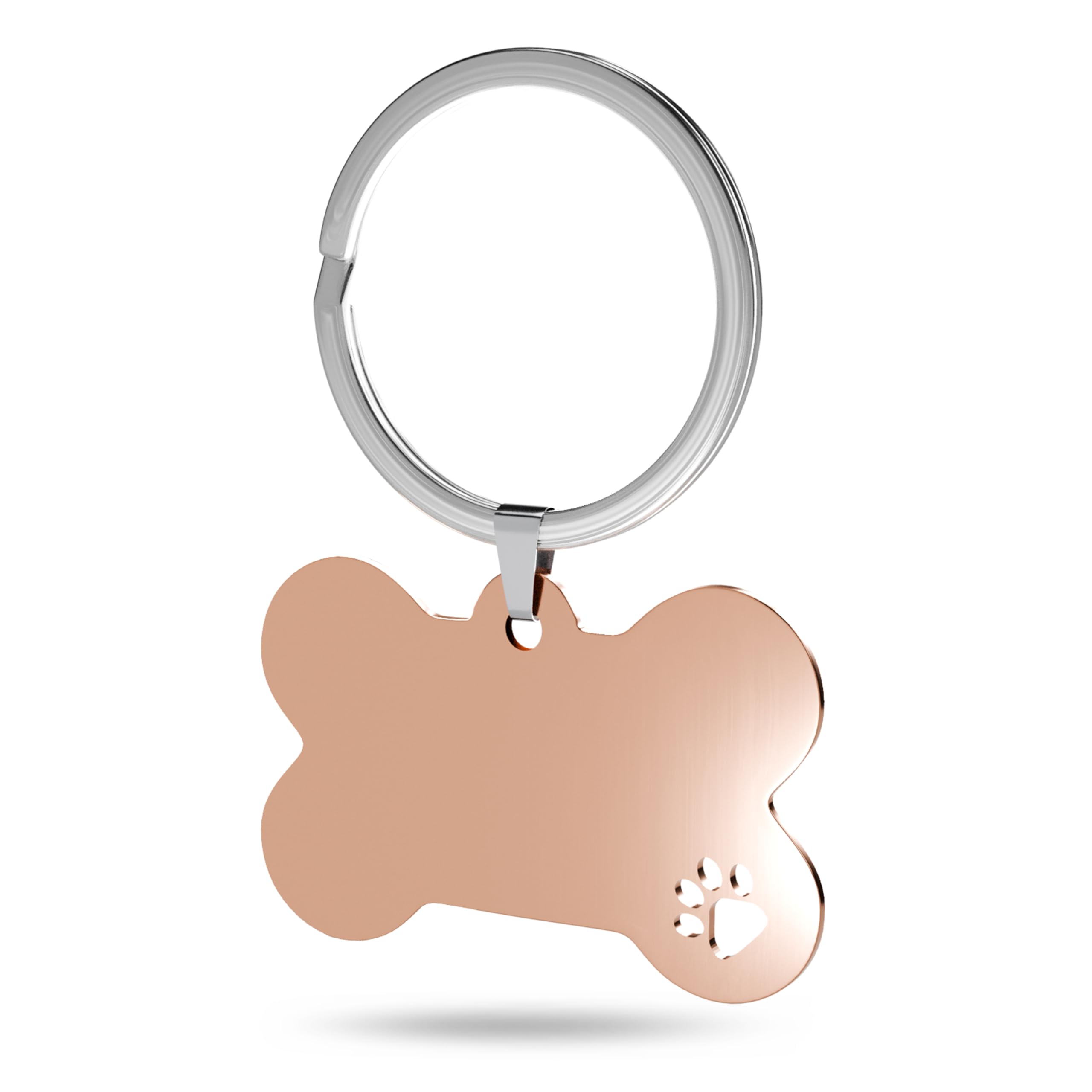 Charmify Dog Tags for Pets Engraved UK – Personalised Bone Name Tag for Dogs – Custom Pet ID Tag for Collar with Phone & Address – Made in UK (Rose Gold/PAW, M)