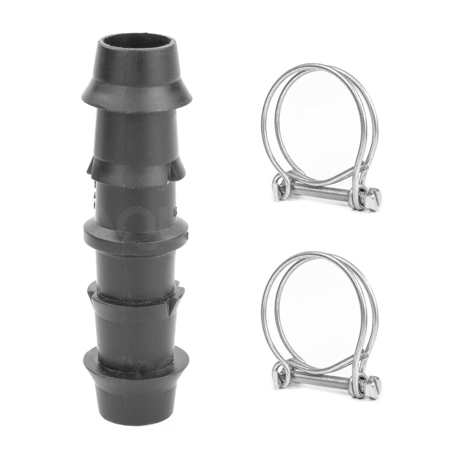 Pisces Inline Pond or Garden Barbed Hose Joiner 15mm- 15mm (0.5-0.5 inch) with 2x Double Wire Hose Clips- Tubing Adapter for Hosepipe