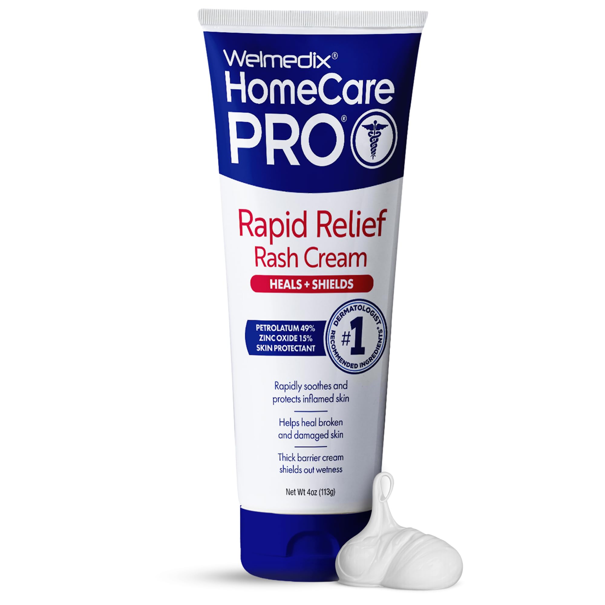 Welmedix HomeCare PRO Rapid Relief Adult Diaper Rash Cream – Extra Thick, Moisturizing Barrier Cream for Incontinence and Healing/Zinc Oxide (4oz Tube)