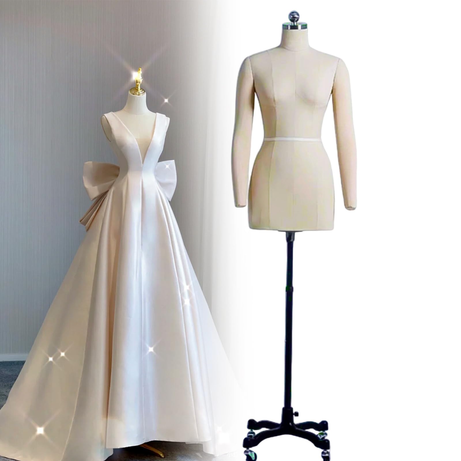 Manekin damski, manekin krawiecki plus size na kółkach, w pełni z możliwością przypinania, z magnetycznymi, odpinanymi ramionami, do szycia ubrań Witharms-Size14