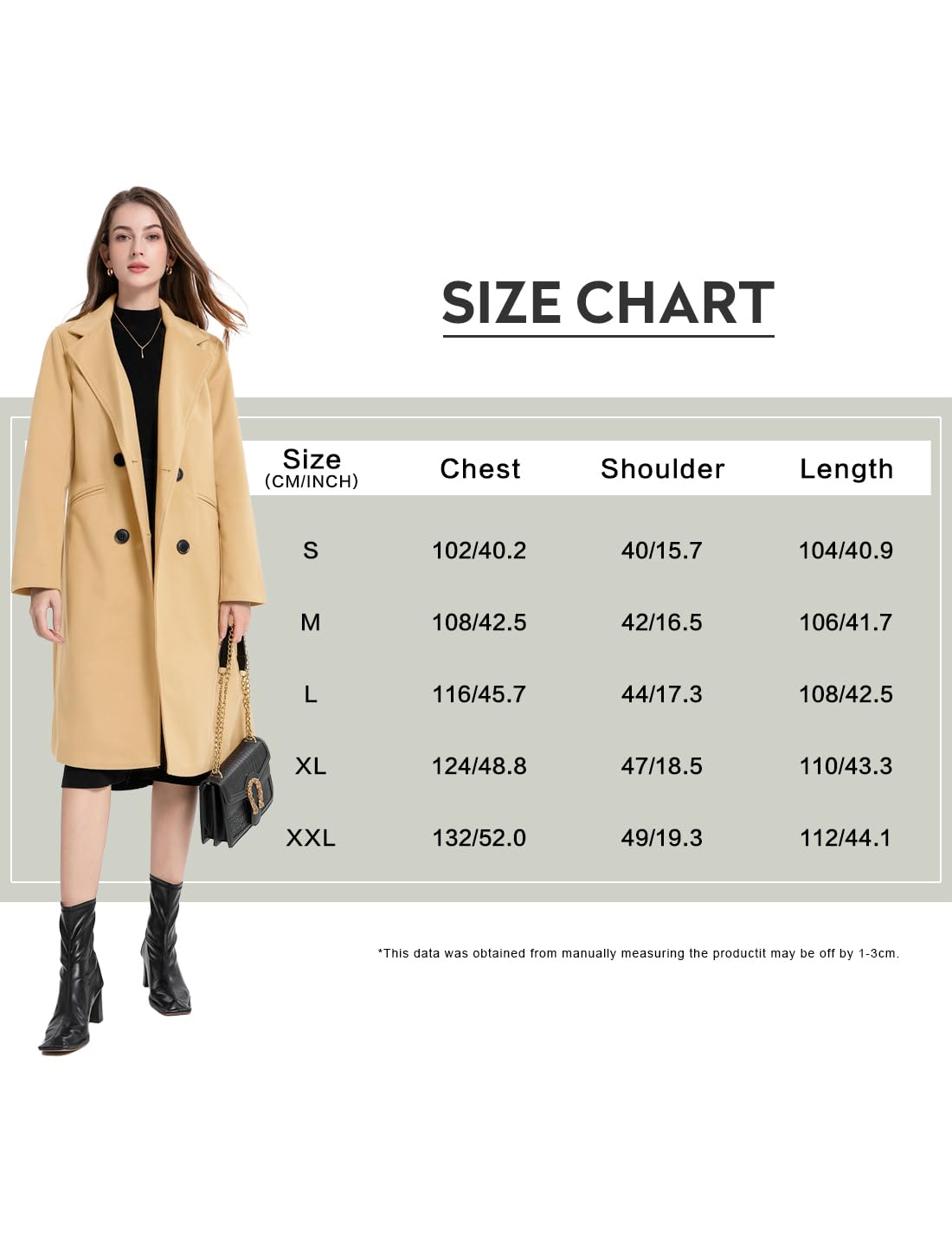 Donna Inverno Misto Lana Cappotto Tacca Risvolto Doppio Fila Casual Medio Pisello Lungo Trench Giacche Outwear