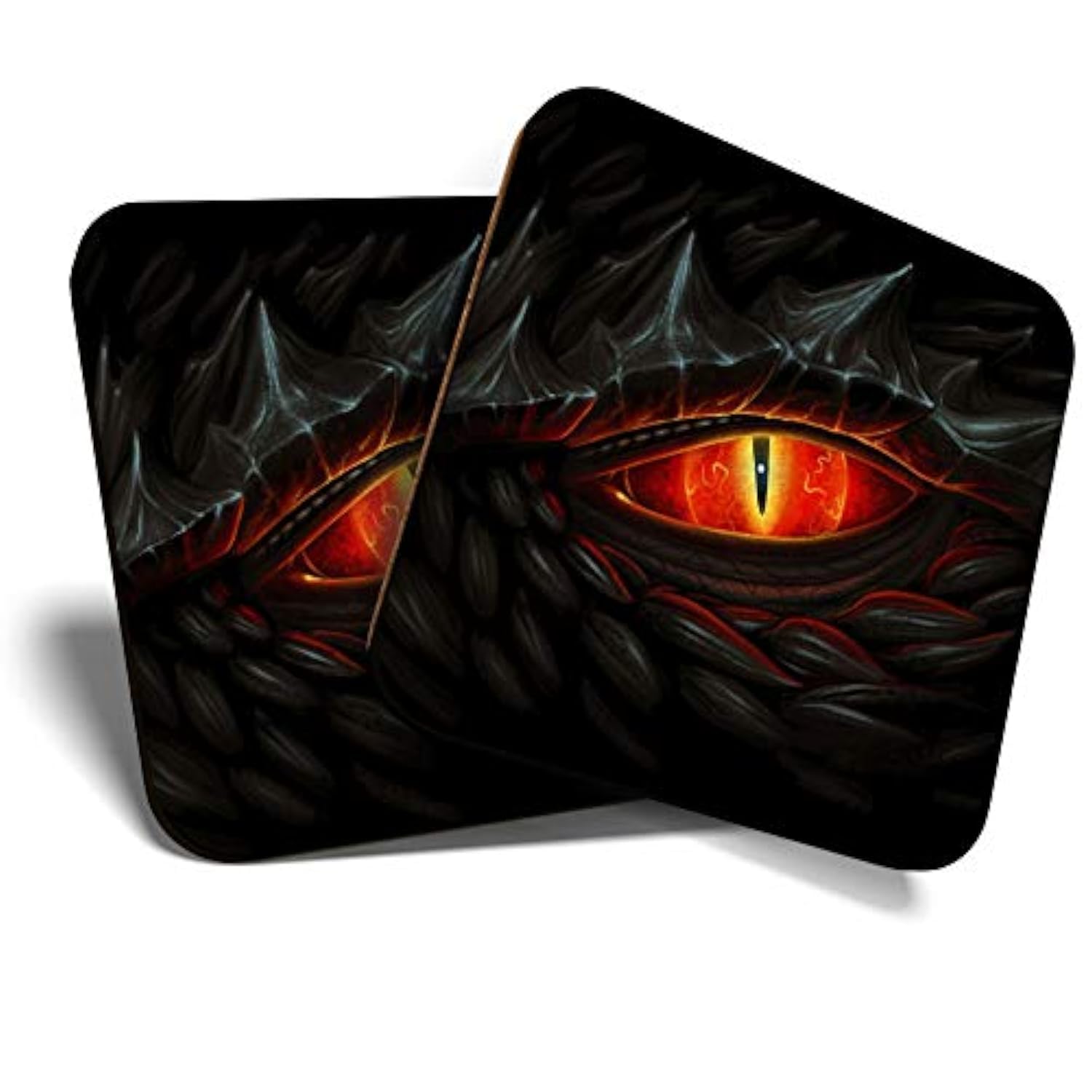 Great Coasters (Set of 2) Square/Glossy Quality Coasters/Tabletop Protection for Any Table Type - Red Glowing Dragons Eye Gamer #14444
