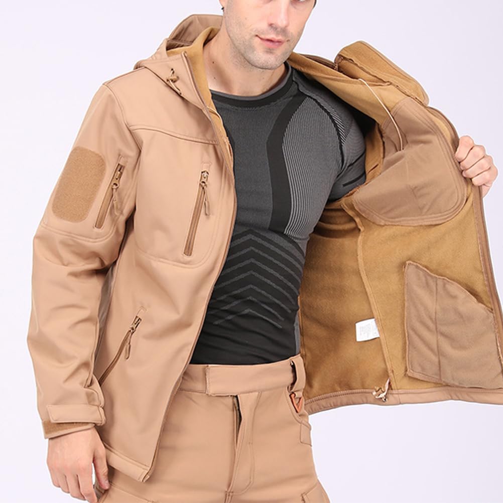 GUOCU Męskie outdoorowe wodoodporne kurtki na kemping, polowanie, wędkowanie, softshell, taktyczna kurtka z kapturem, ciepły polar, kamuflaż, wojskowe, kurtki turystyczne