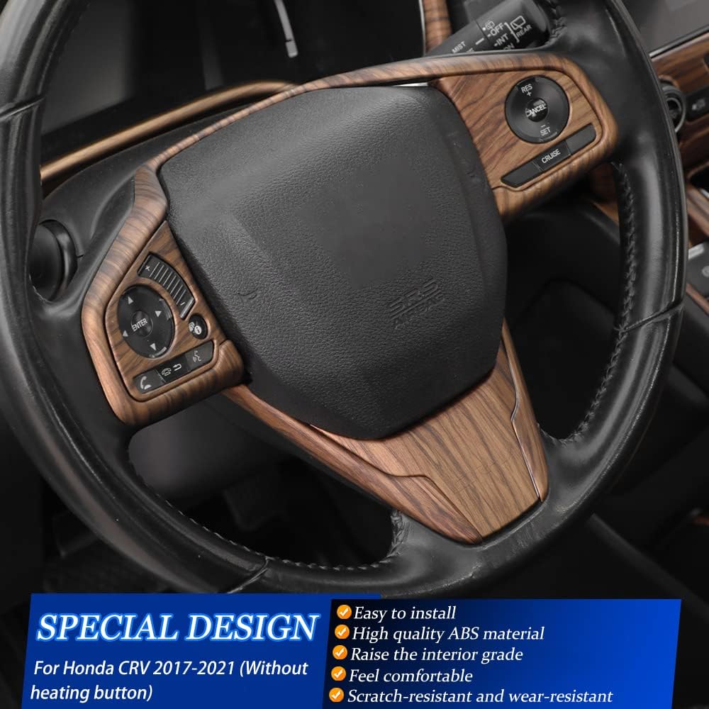 for CRV 2017-2022 6PCS ABS Peach Wood Steering Wheel Trim Sticker Steering Wheel Button Cover Car Interior Decoration Accessories for CR-V CRV 2017 2018 2019 2020 2021 (Without Heating Button)