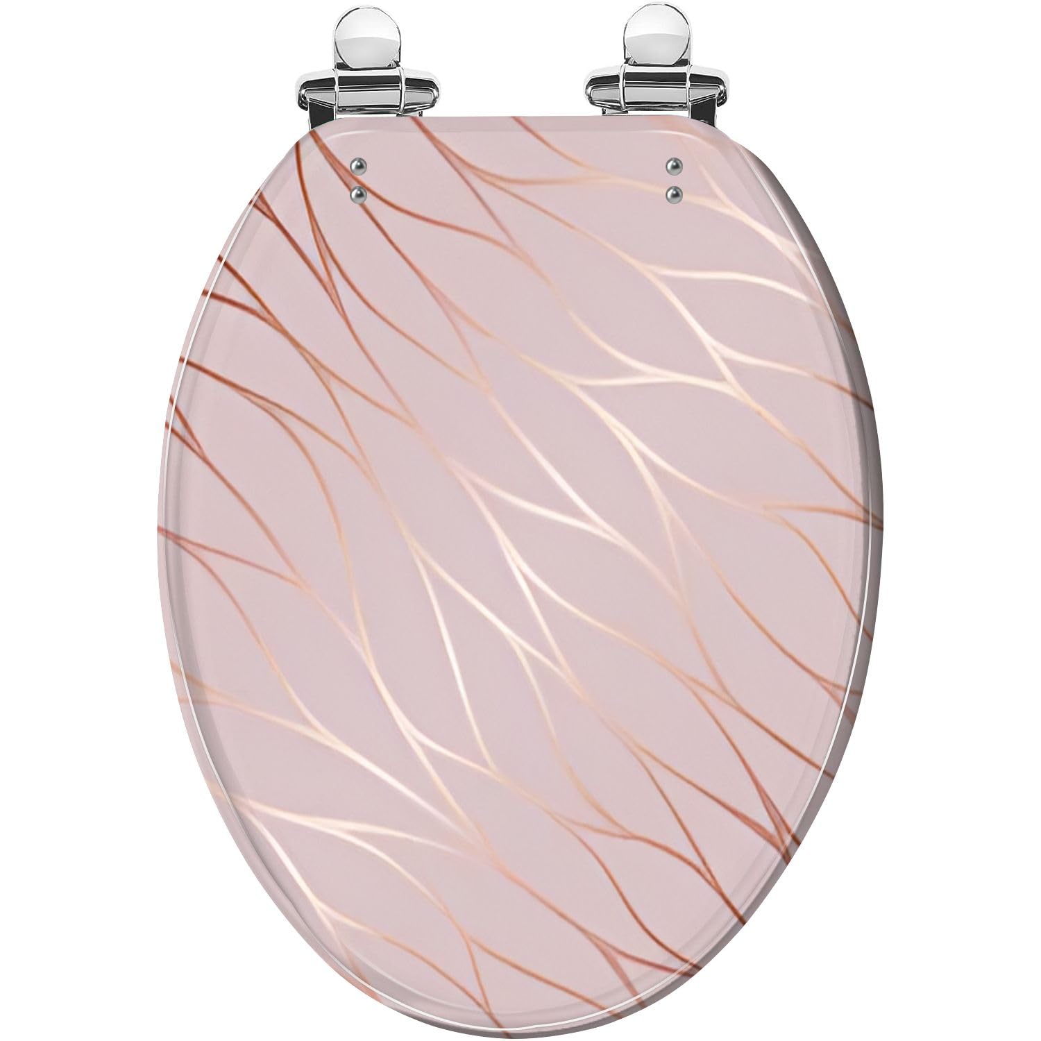 Elongated Toilet Seat Rose gold pattern Marble imitation rose gold Rose marble Resin Toilet Seat with Quietly Close Quick Release Hinges Decorative Toilet Seat with Cover Easy to Install