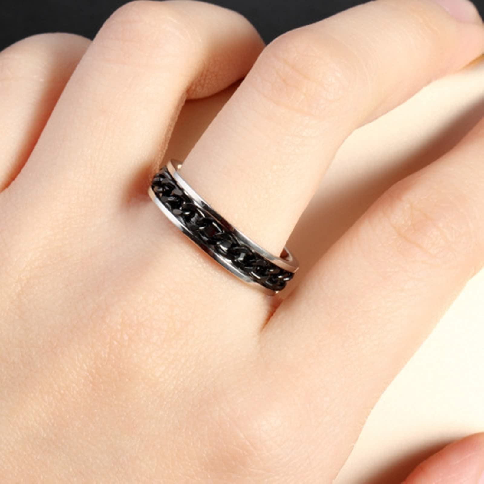 AmDxD Alianza para boda, Le negro, acero inoxidable, anillo de compromiso, cadena, W54 & M59, Acero inoxidable, Sin piedras preciosas,