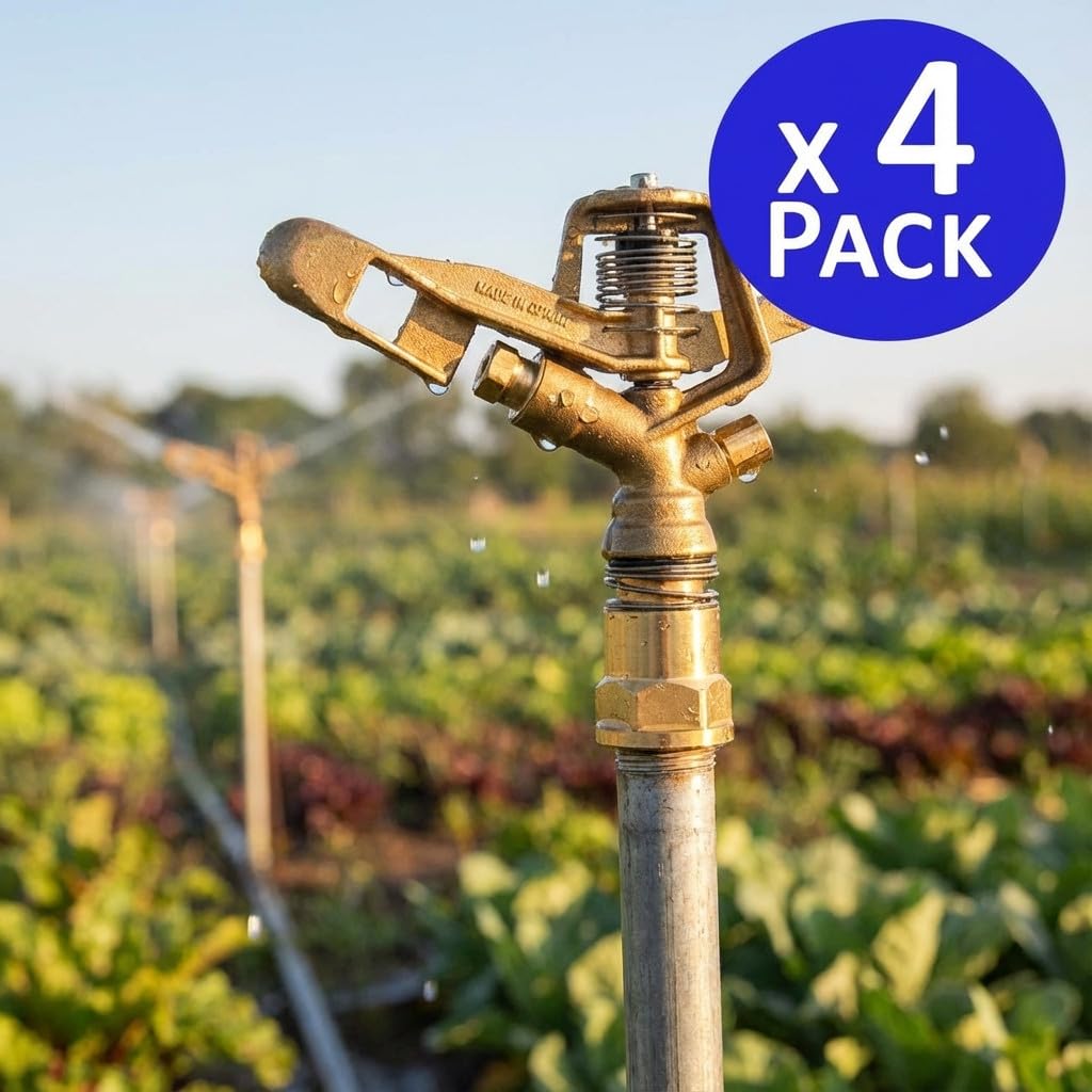 Suinga Aspersor de Riego Agricola Laton Circular 3/4" Hembra | Pack 4 Aspersores con Alcance 13 a 18 m | Aspersor de Jardin 360º