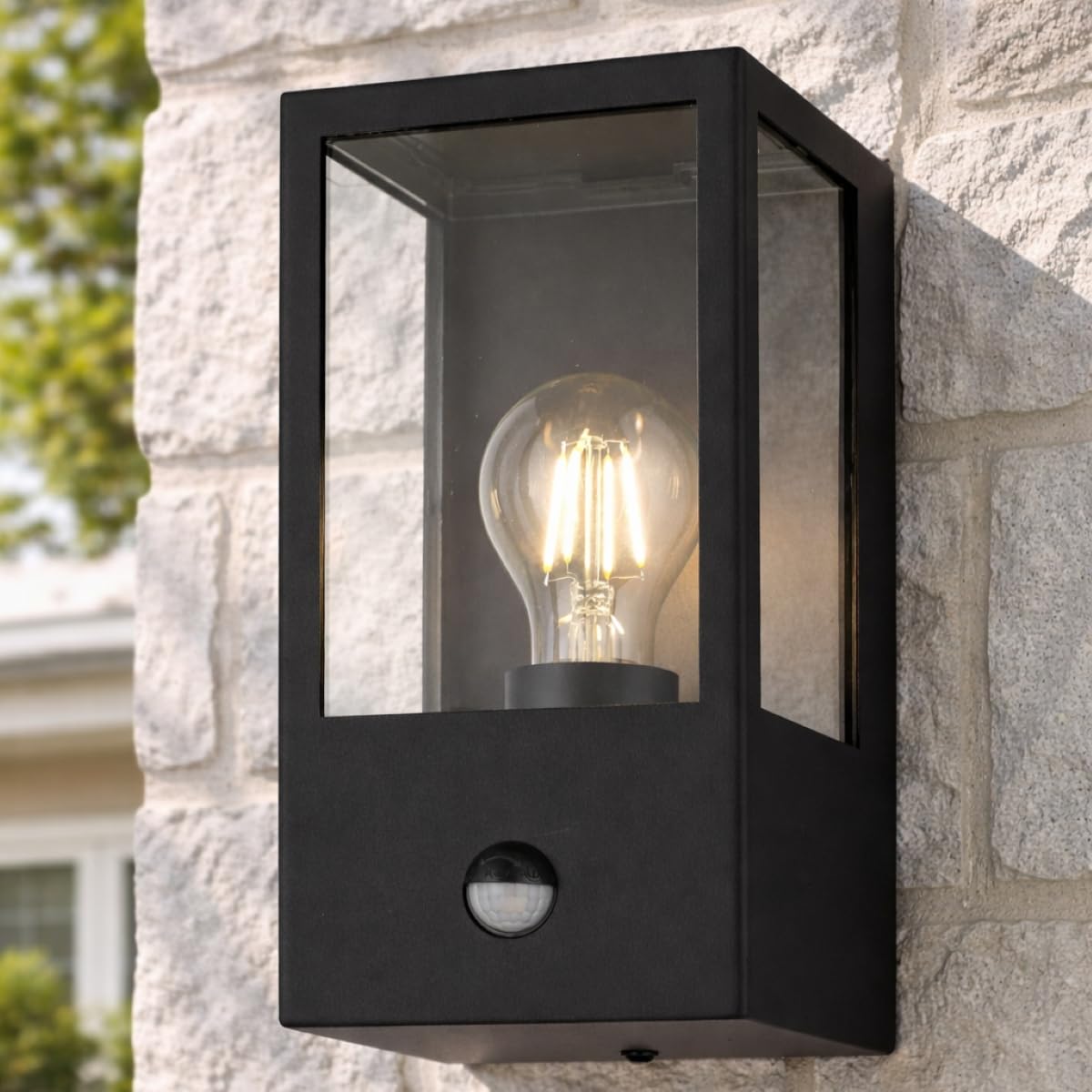 CGC Lighting Cgc Dave Pir Motion Sensor Black E27 Outdoor Wall Light Box Lantern Clear Diffuser Ip54 from B&Q