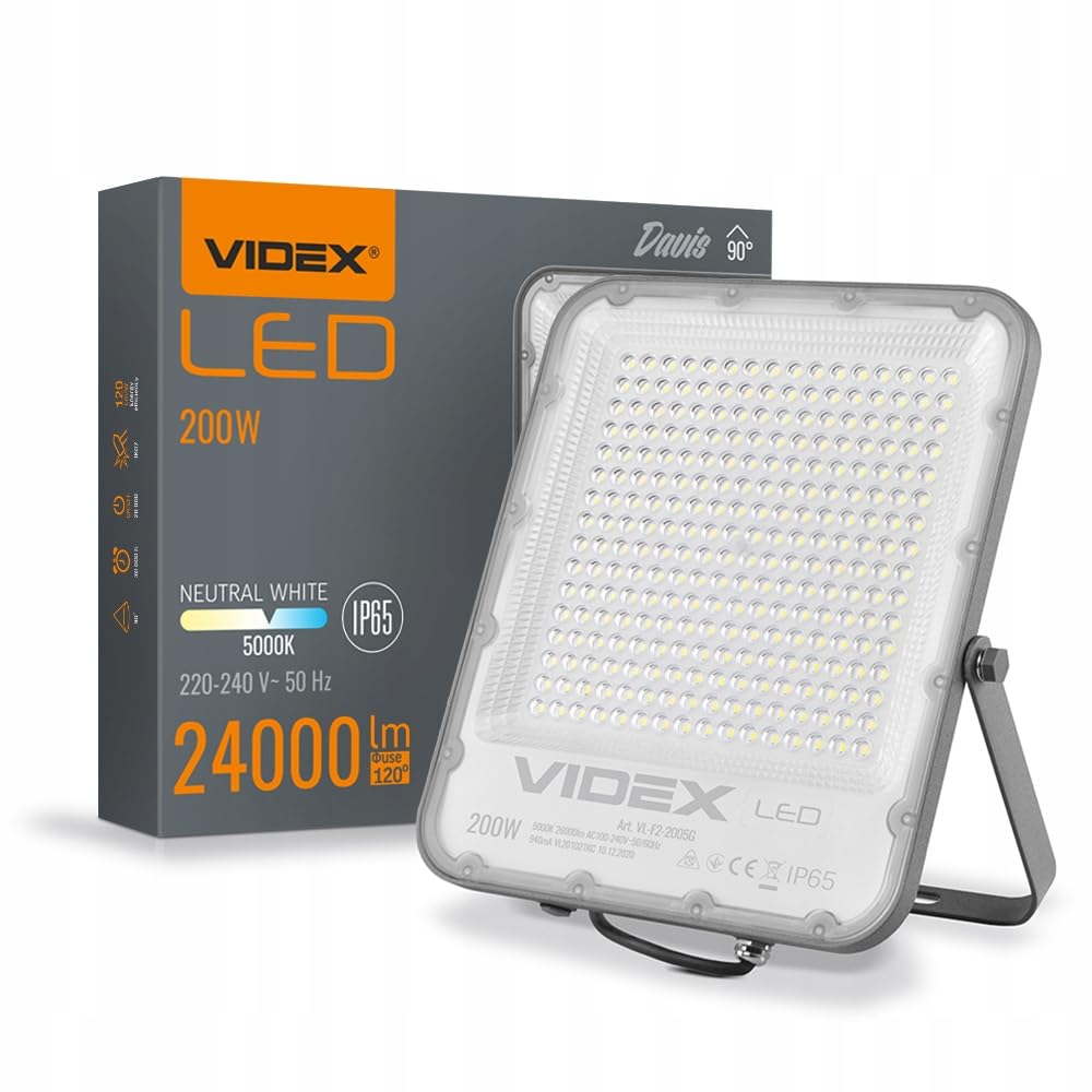 Halogen Naświetlacz LED szary LAMPA 200W 24000lm 5000K IP65 VIDEX neutralny