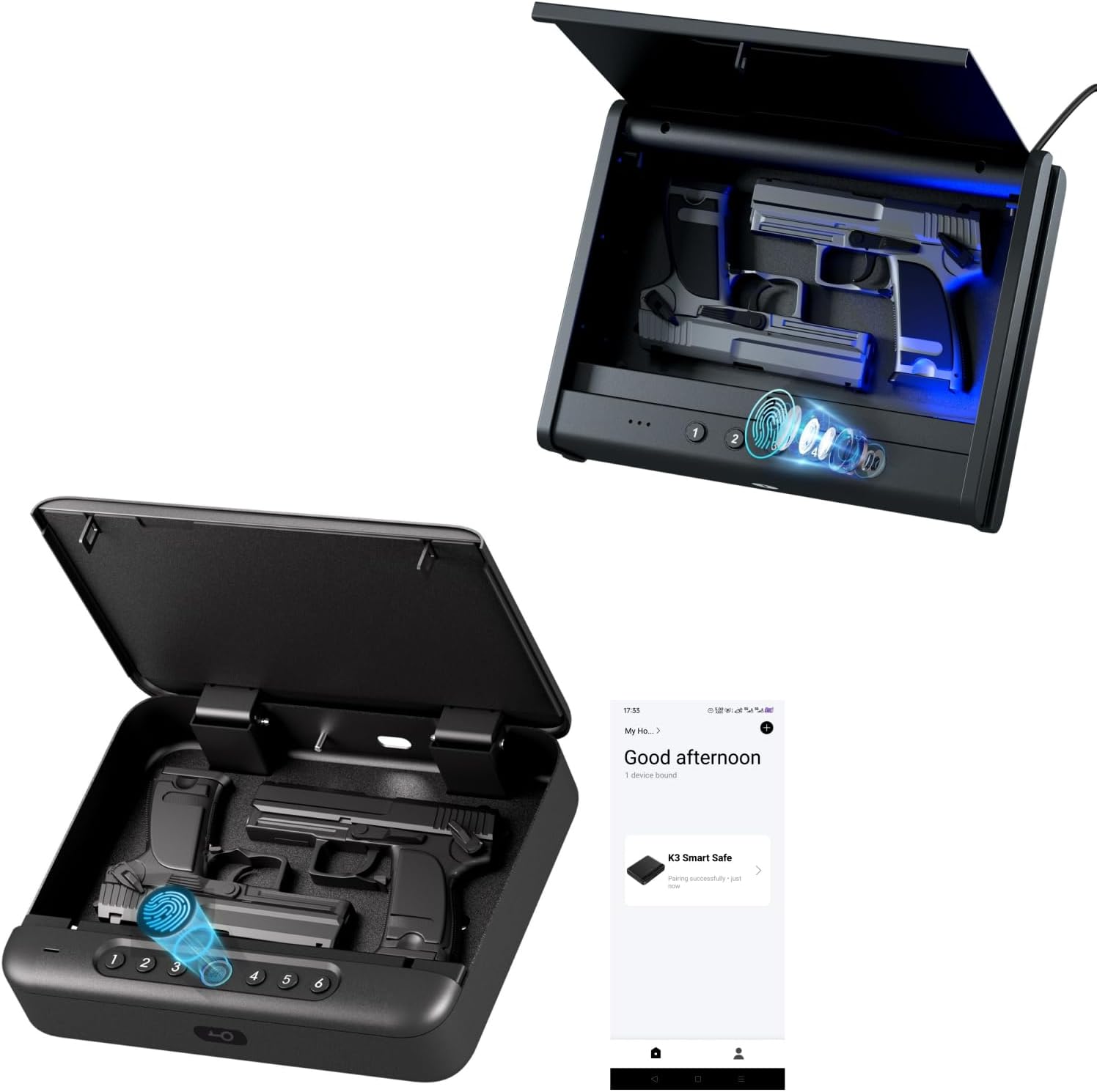 PINEWORLD K1+K3 Gun Safe, Biometric Gun Safes For Handgun