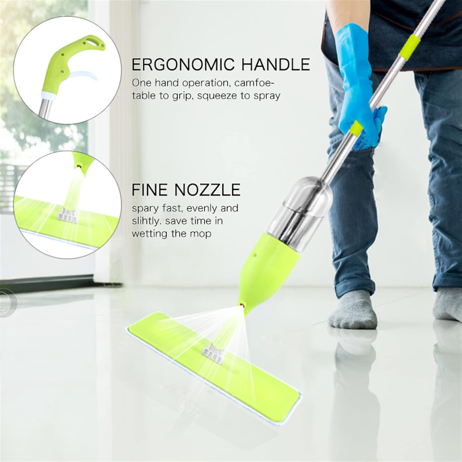 TOMYEUS Fregona con Spray con Tela de Microfibra Reutilizable Evite el Interruptor de Mango Giratorio de Lavado a Mano Squeeze MOP Herramienta de Limpieza (Color : 1 Mop 1 Cloth)